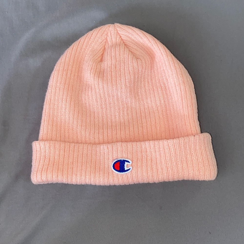 CHAMPION PINK RIBBED KNIT CAP ONE SIZE